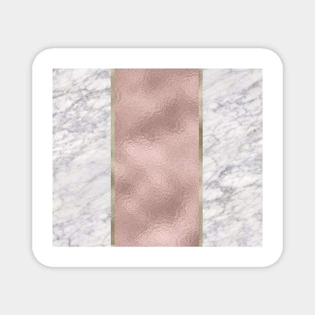 Carrara marble - rose gold stripe Magnet by marbleco