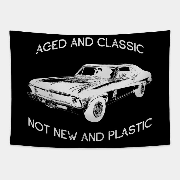 AGED AND CLASSIC NOT NEW AND PLASTIC MUSCLE CAR ENTHUSIAST Tapestry by CoolFactorMerch