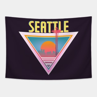 Seattle City Skyline Silhouette Sunrise Retro 80's / 90's Vaporwave Aesthetics - Bright Vintage Design For Sunny Summer Days Tapestry