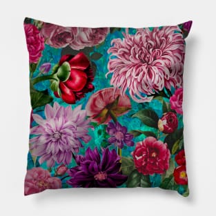 vintage flowers and leaves pattern, botanical pattern, floral illustration, blue vintage floral over a Pillow