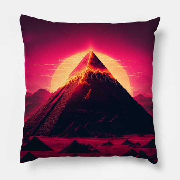 Synthwave Retrowave Aesthetic Pyramid Pillow by Nightarcade