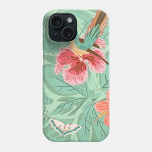 Hummingbird Hibiscus Butterflies Green leaves Vector Image Phone Case