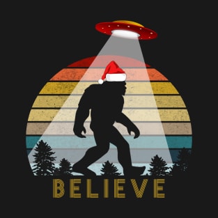 Bigfoot Sasquatch Silhouette Sunset Believe Santa Claus T-Shirt