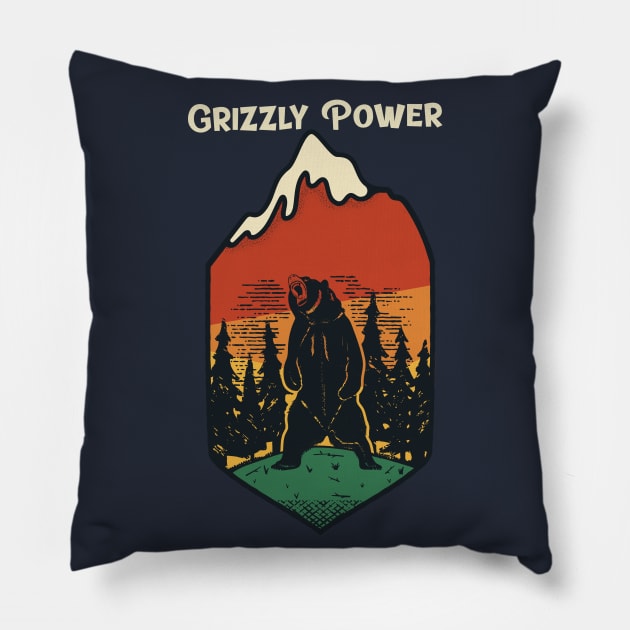 Grizzly Power / Retro Design / Vintage Design Pillow by Redboy