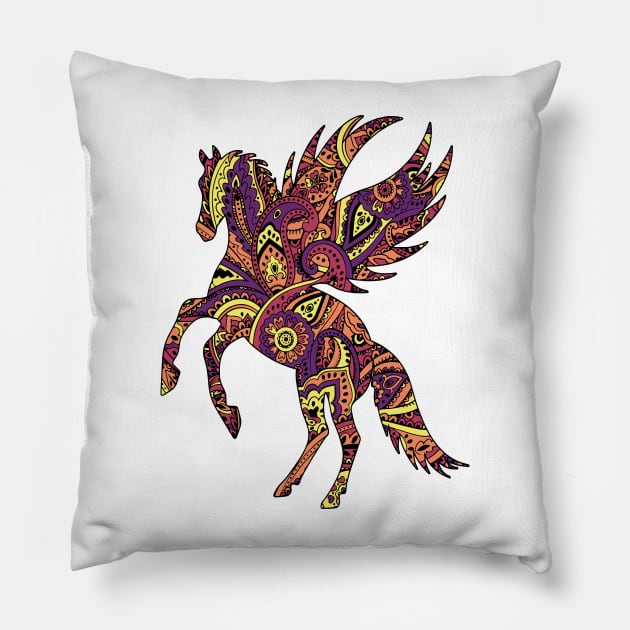 Unicorn with multicolored mandala pattern Pillow by Kentokiyo