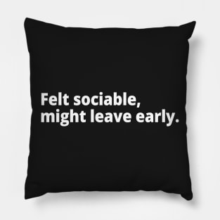 Felt sociable, might leave early. Pillow