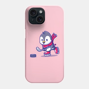 Cute Penguin Playing Hockey Cartoon Phone Case