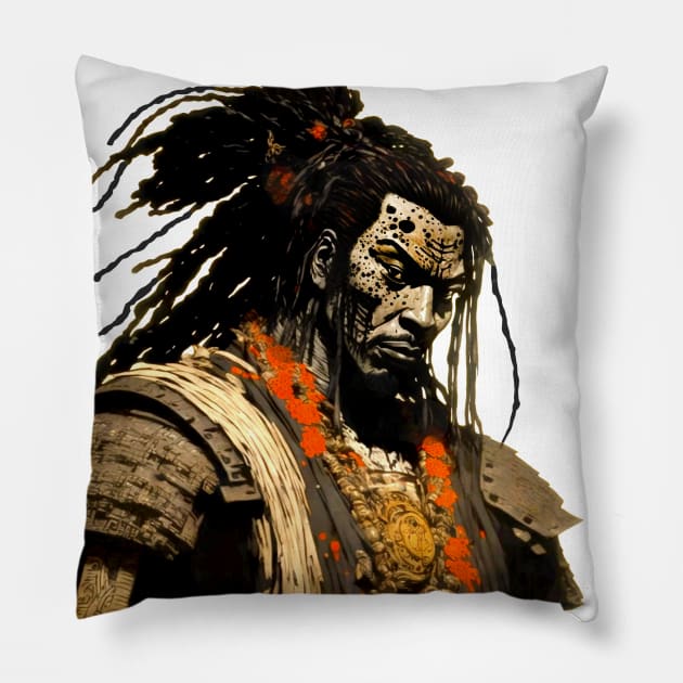 Yasuke Black Samurai in 1579 Feudal Japan No. 1 Pillow by Puff Sumo