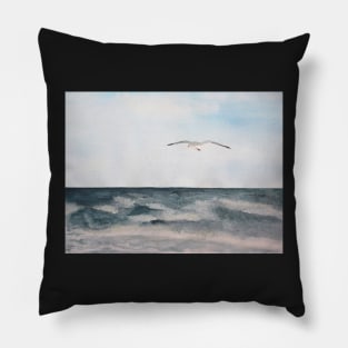 Seagull flying over the Ocean Painting Pillow