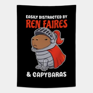 Easily Distracted by Ren Faires and Capybaras Cartoon Tapestry
