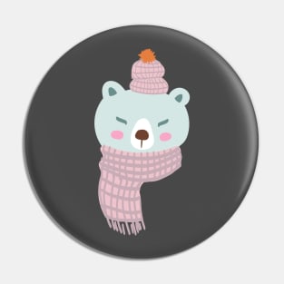 Cute Polar Bean In Winter Hat And Scarf Pin