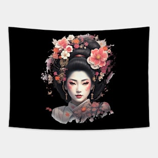 Floral Elegance: Geisha Girl Tapestry