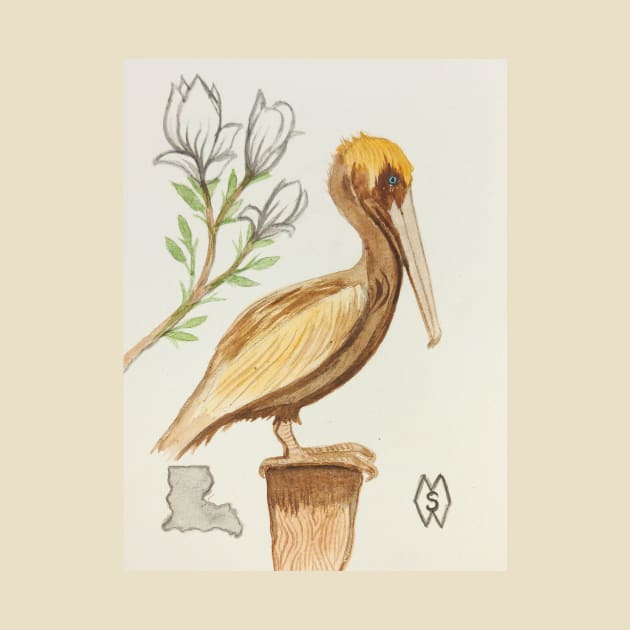 Louisiana state bird & flower, the pelican and magnolia by Matt Starr Fine Art