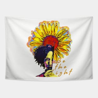 Be The Light (Half Woman wrapped in sunflower) Tapestry