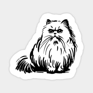 Stick figure of Persian cat in black ink Magnet