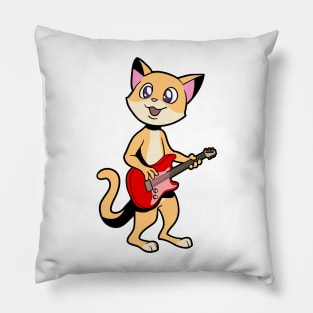 Comic cat playing electric guitar Pillow