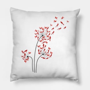 Red Cardinal Dandelion Pillow
