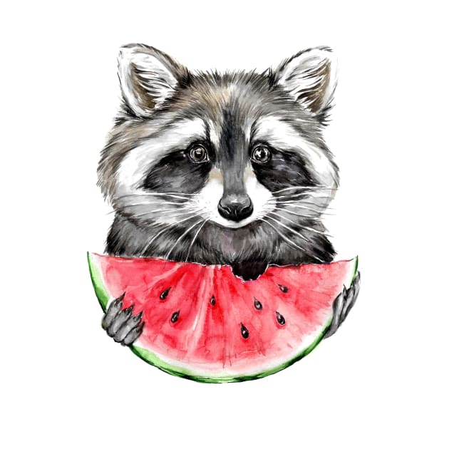 raccoon and watermelon by Lesja Gost art