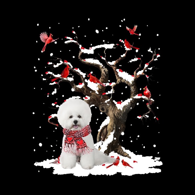 White Bichon Frise Scarf Cardinal Snow Christmas by cogemma.art