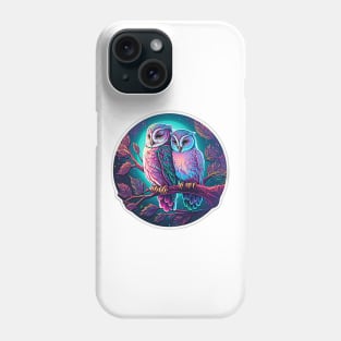 Vaporwave 8 bit Owls on Perch Neon Retro Phone Case