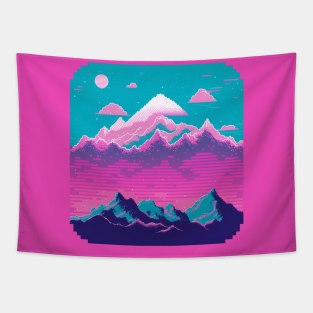 Mountain Melodies Vaporwave Tapestry