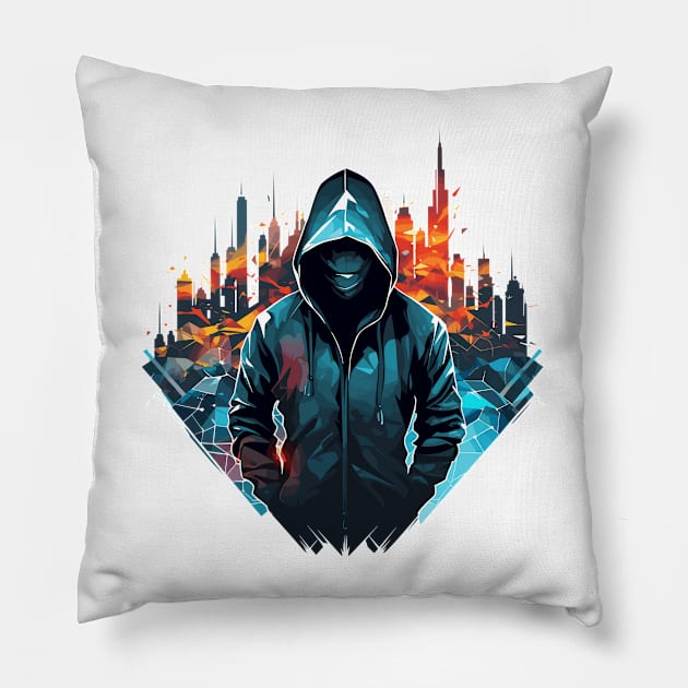 Mistery Shadow Hacker Gamer Urbain City Life Pillow by Cubebox