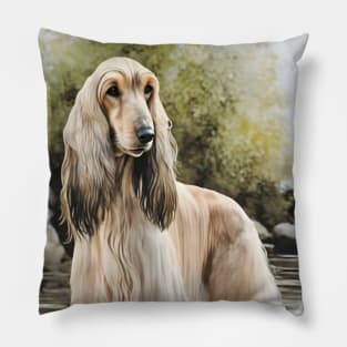 Afghan Hound Dog down by the Creek Watercolor Pillow