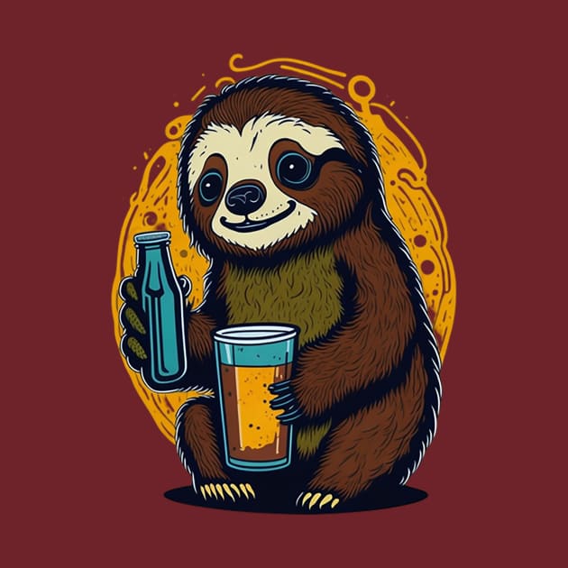 Cute Cartoonish Sloth With Beer Mug by likbatonboot