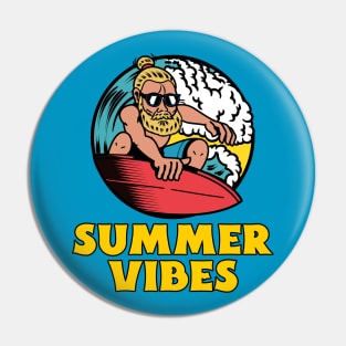 Cool Surfer Dude Summer Vibes Surfing Surf Catching Waves Pin