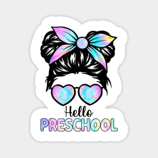 Hello Preschool Messy Hair Bun Girl Back To School First Day Magnet