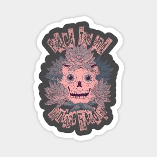 Faded Tats and Vintage Records. Worn/distressed muted pink skull design. Magnet