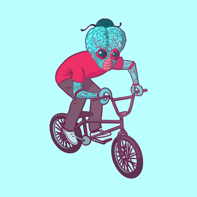 Retro Alien Riding a Bicycle by SLAG_Creative