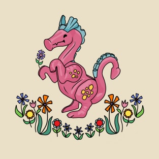 Happy Little Pink Dragon Smelling Flowers T-Shirt