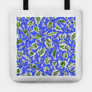 Bees and Hostas Tossed on Bright Blue 5748 Tote