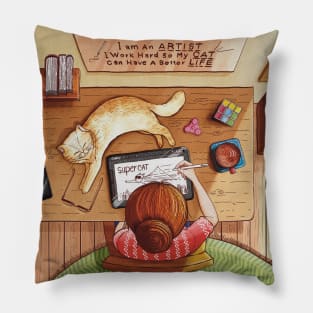 Artist and cat Pillow