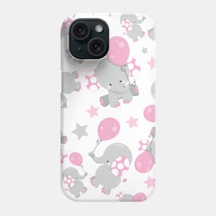 Pattern Of Elephants, Cute Elephants - Pink Gray Phone Case