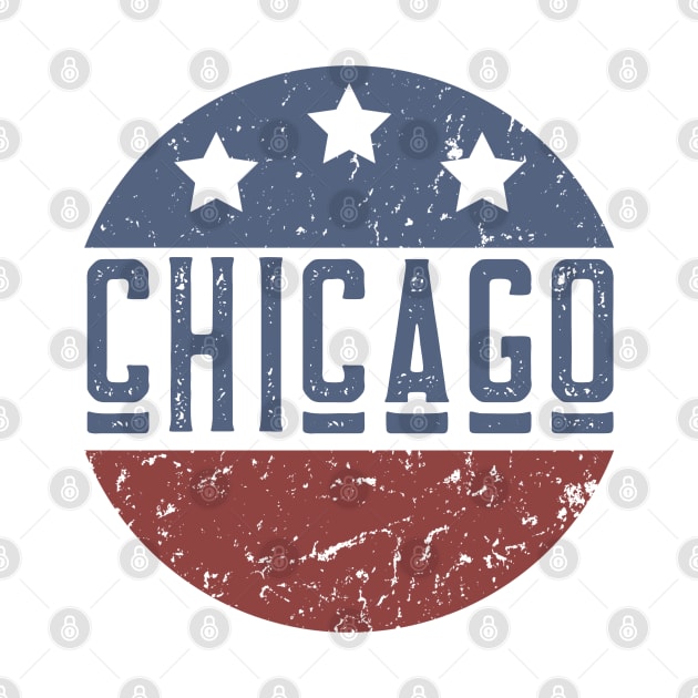 Chicago in Round Shaped American Flag Vintage by Inspire Enclave