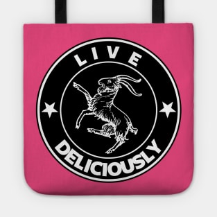 Live Deliciously Woodcut Goat Tote