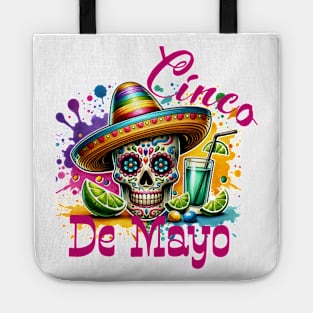 CINCO DE MAYO; 5th May; fifth of May; Mexican; Mexico; day of the dead; sugar skull; tequila; drinks; limes; bright colors; colorful; party; celebration; celebrate; skeleton; skull; sombrero; fiesta; tacos; pretty; bright; paint; Tote