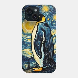 Cute Penguin Animal Painting in a Van Gogh Starry Night Art Style Phone Case