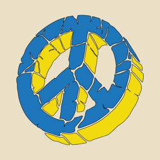 Blue and Yellow Peace Sign Ukraine Flag Colors Peace Symbol T-Shirt