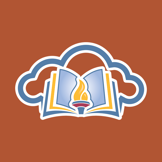 Online Education Sticker logo concept. Torch and cloud icon. Publisher and creator sticker logo template. by AlviStudio