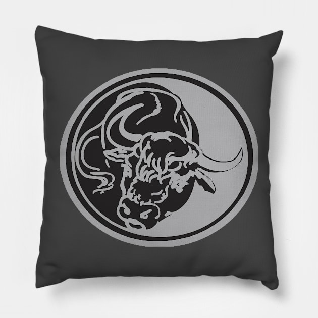 Black Bull Line Art Drawing Tattoo Art Pillow by taiche