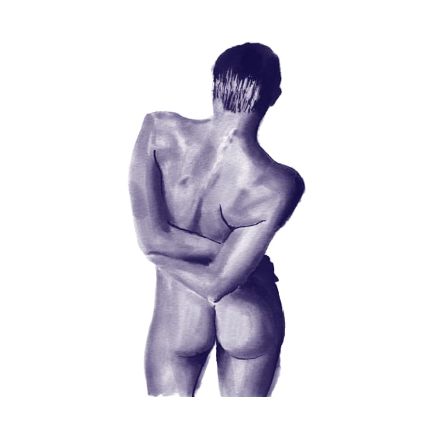 Watercolor nude woman from back by diplikaya