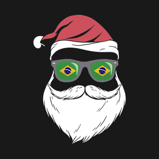 Patriotic Hipster Santa Brazil flag sunglasses christmas beard T-Shirt