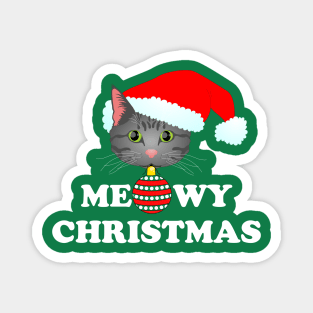 Meowy Christmas 2: Grey Tabby (White) Magnet