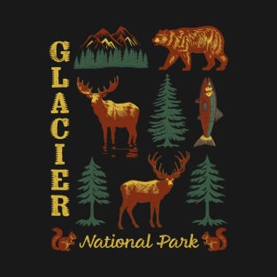 Glacier National Park Montana Vintage-look Wildlife Graphic T-Shirt