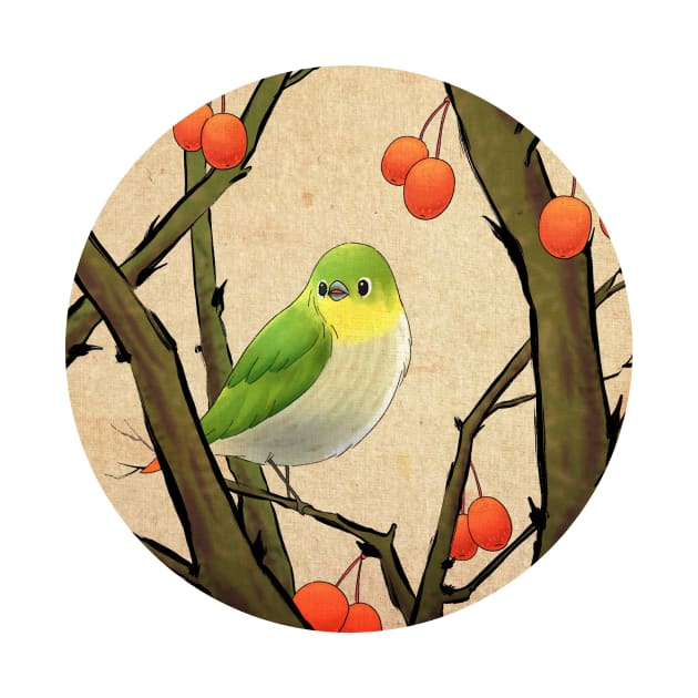 Minhwa: A White-Eye on  the Bo Tree C Type (Korean traditional/folk art) by koreanfolkpaint