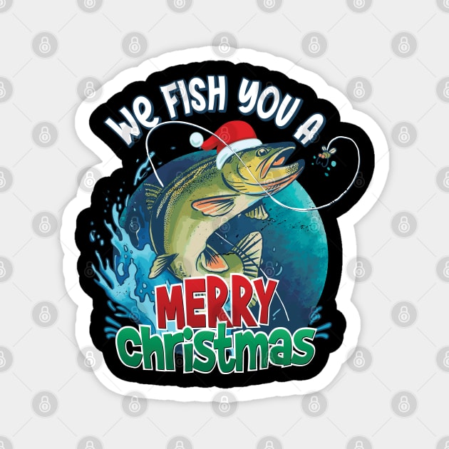 Fish You A Merry Christmas - Funny Fishing Christmas Design Magnet by Graphic Duster