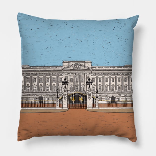 Buckingham Palace Coloured Pencil Illustration Pillow by AdamRegester